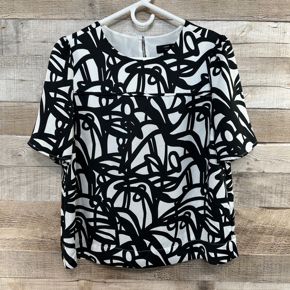 J.‎ Crew 365 Womens Black White Abstract Print Polyester Satin Top Shirt Size 6